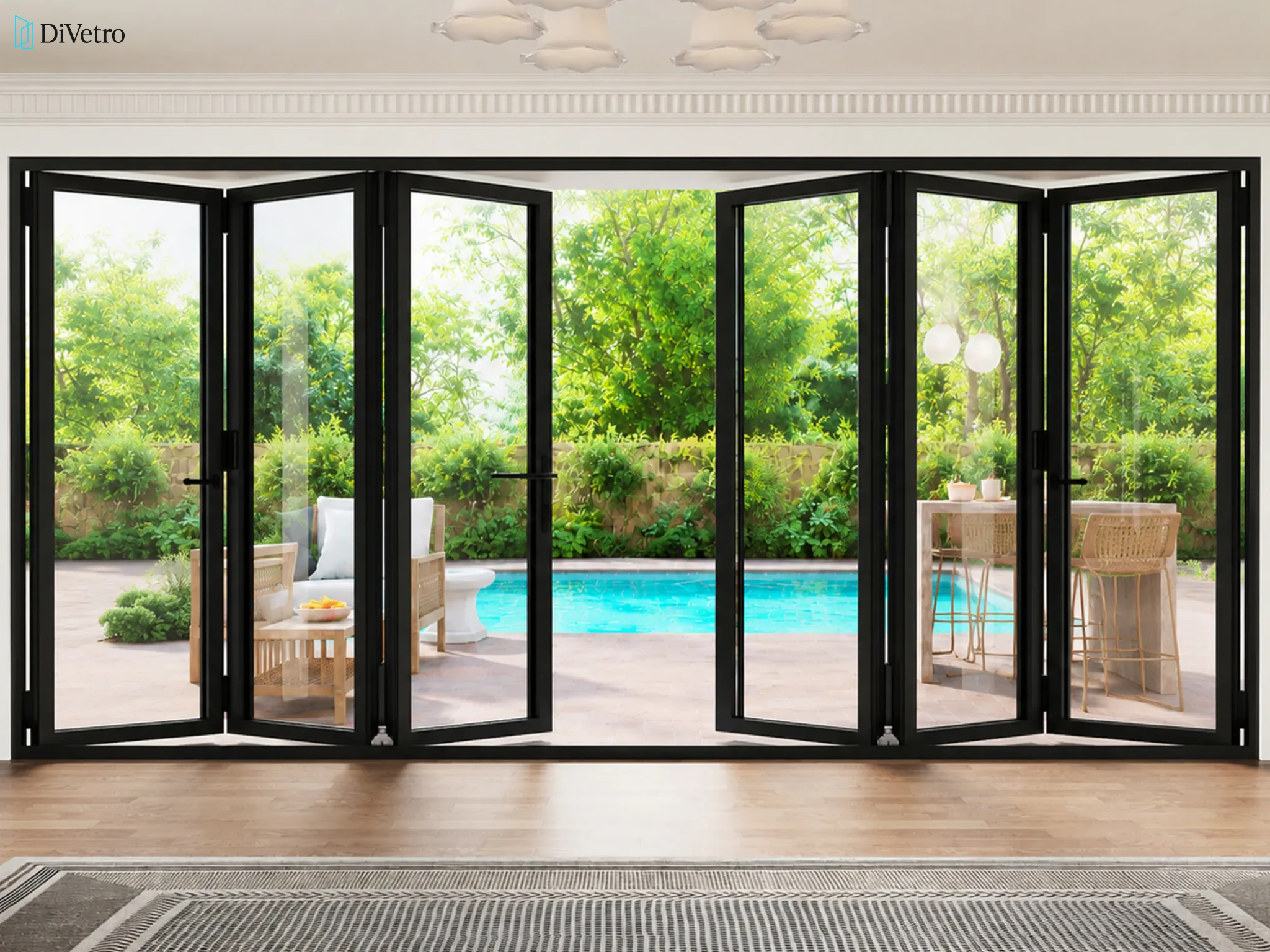 Multi-panel bi-fold door creating seamless indoor-outdoor connection — real project DiVetro
