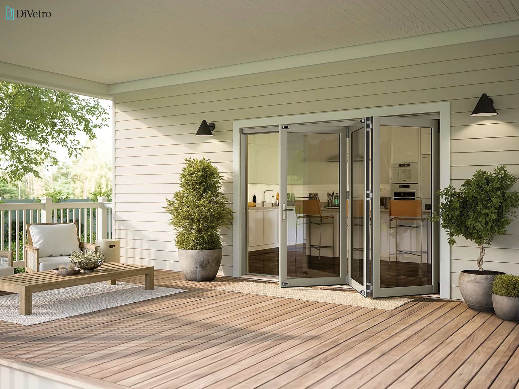 Custom bi-fold patio door with 4 panels installed at a family home — real project DiVetro