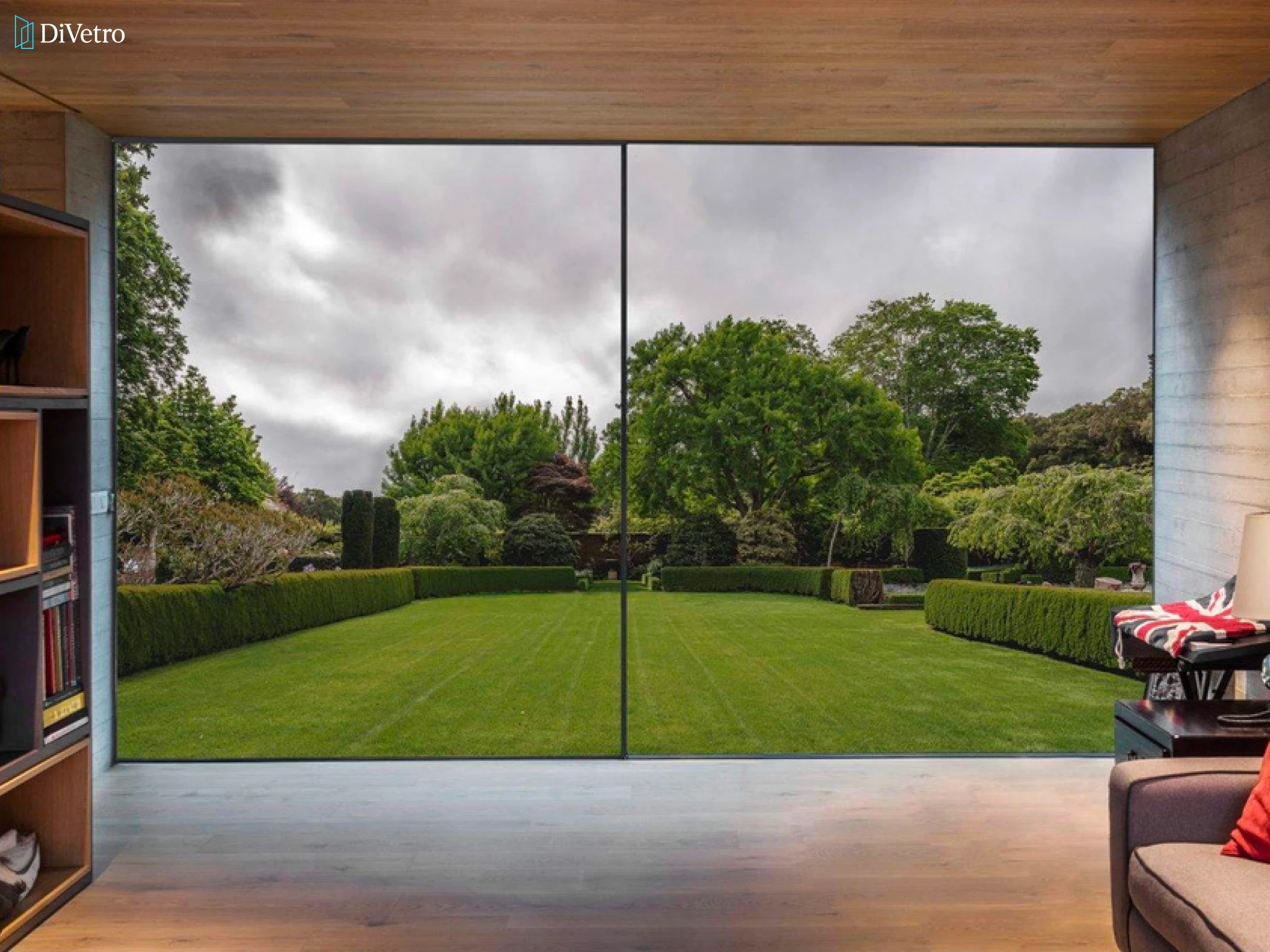 CorVision floor-to-ceiling frameless sliding door on a contemporary home — real installation
