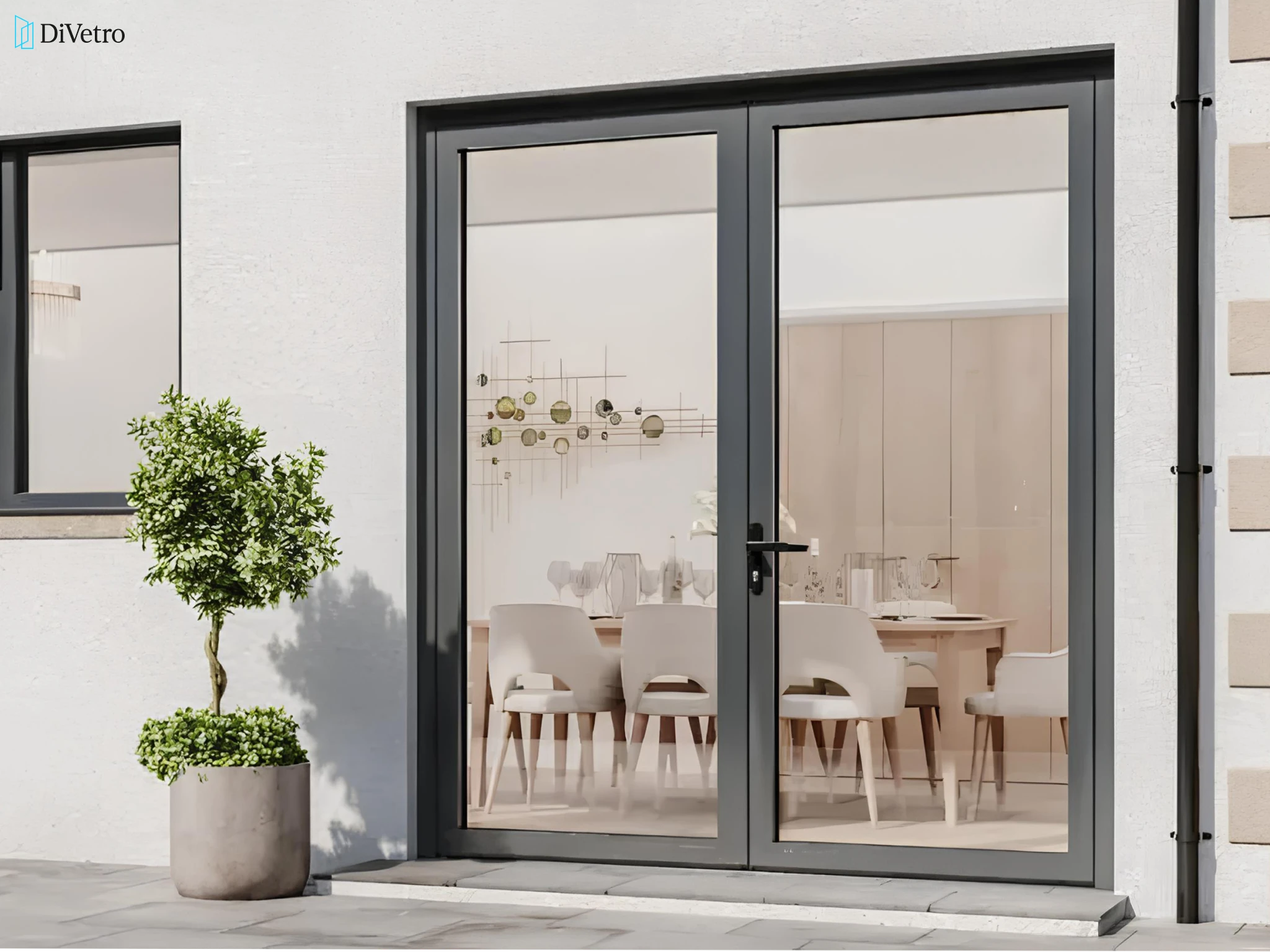 French double door with sidelights on a classic home facade — real installation DiVetro