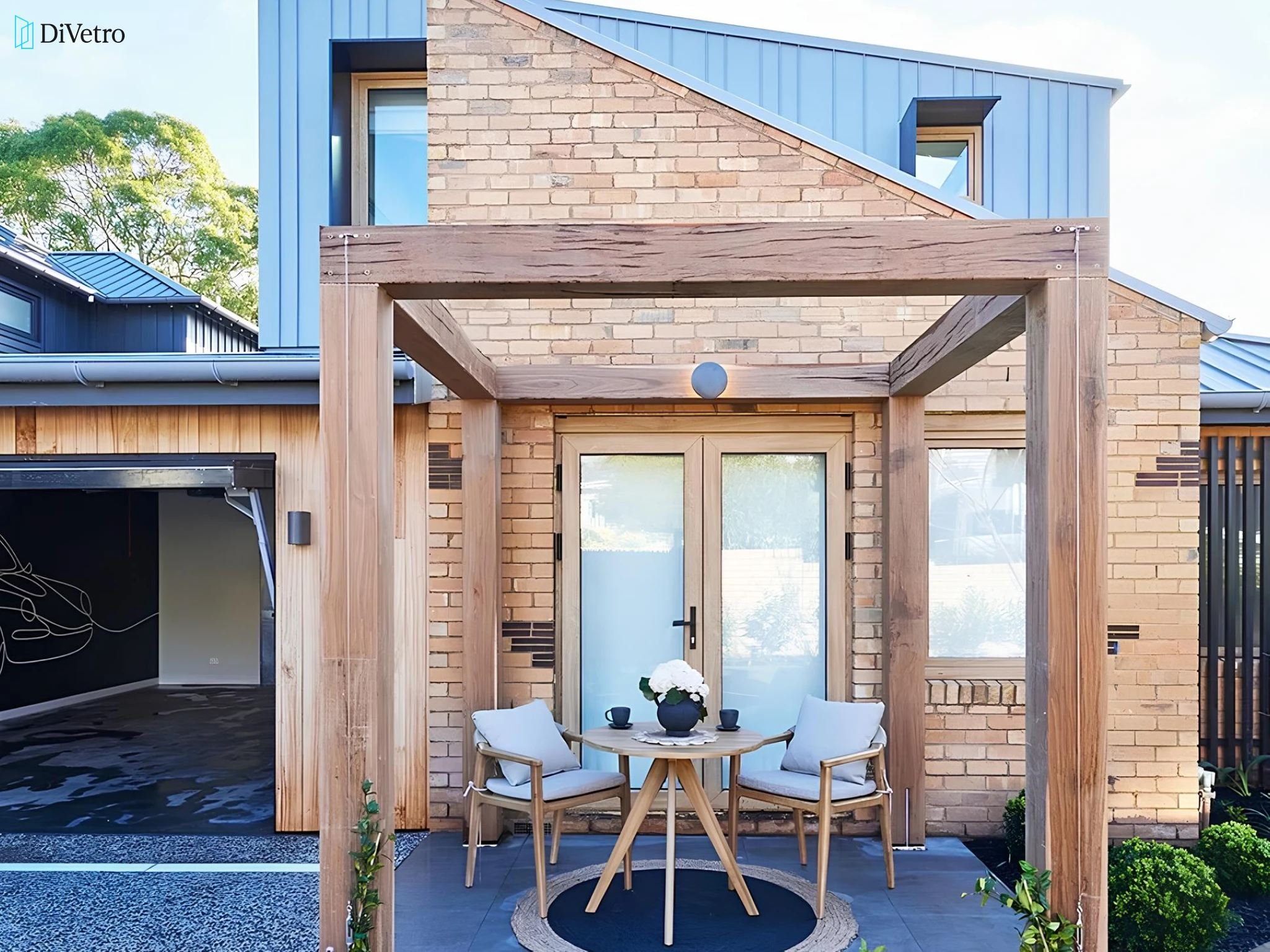 Custom European double door with decorative glass on a residential property — real project