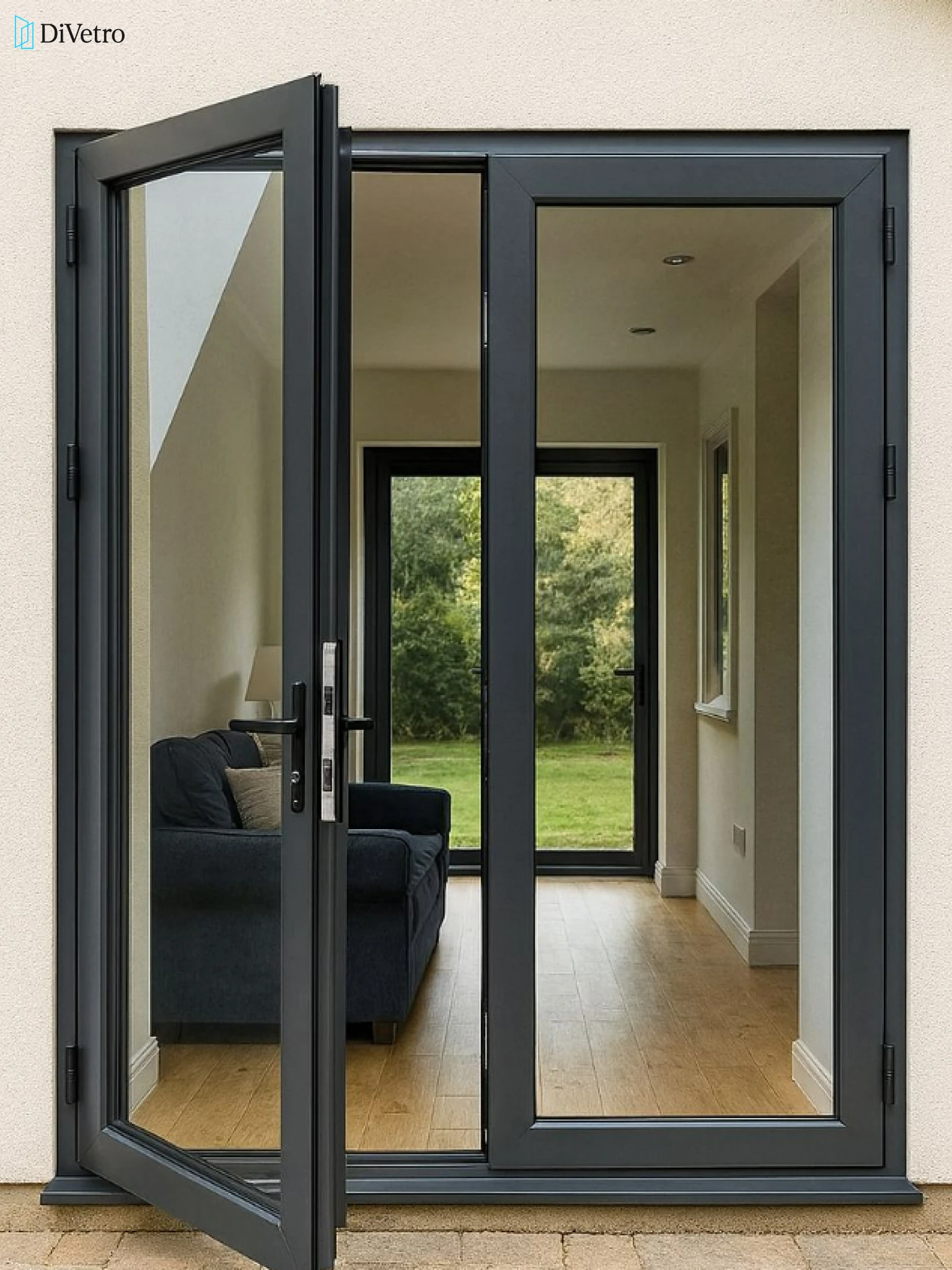French door with stainless steel hardware on a luxury residential property — real installation
