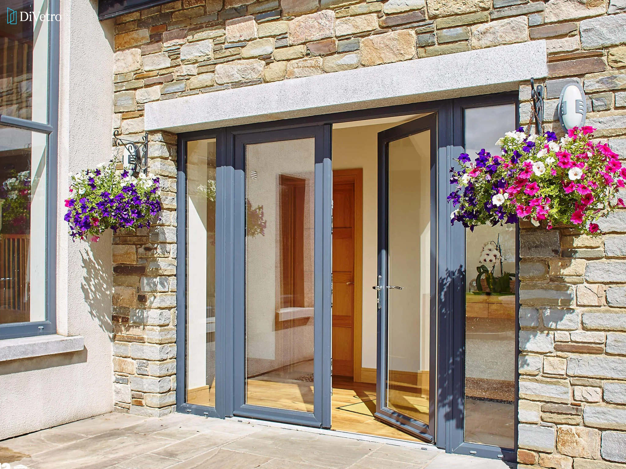 European double door with divided lites installed at a family residence — DiVetro real project