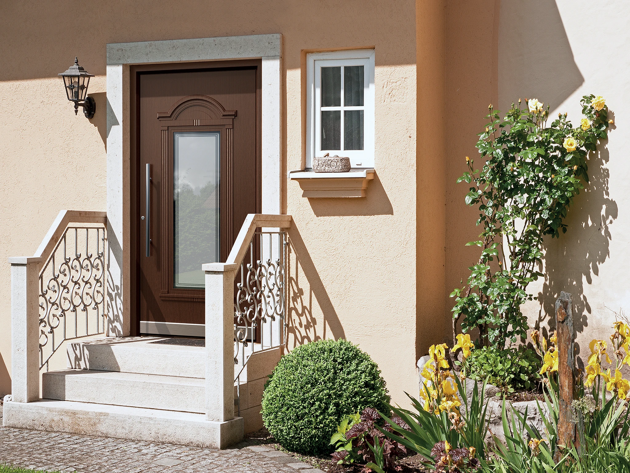 European-style front door with two-tone finish on a residential property