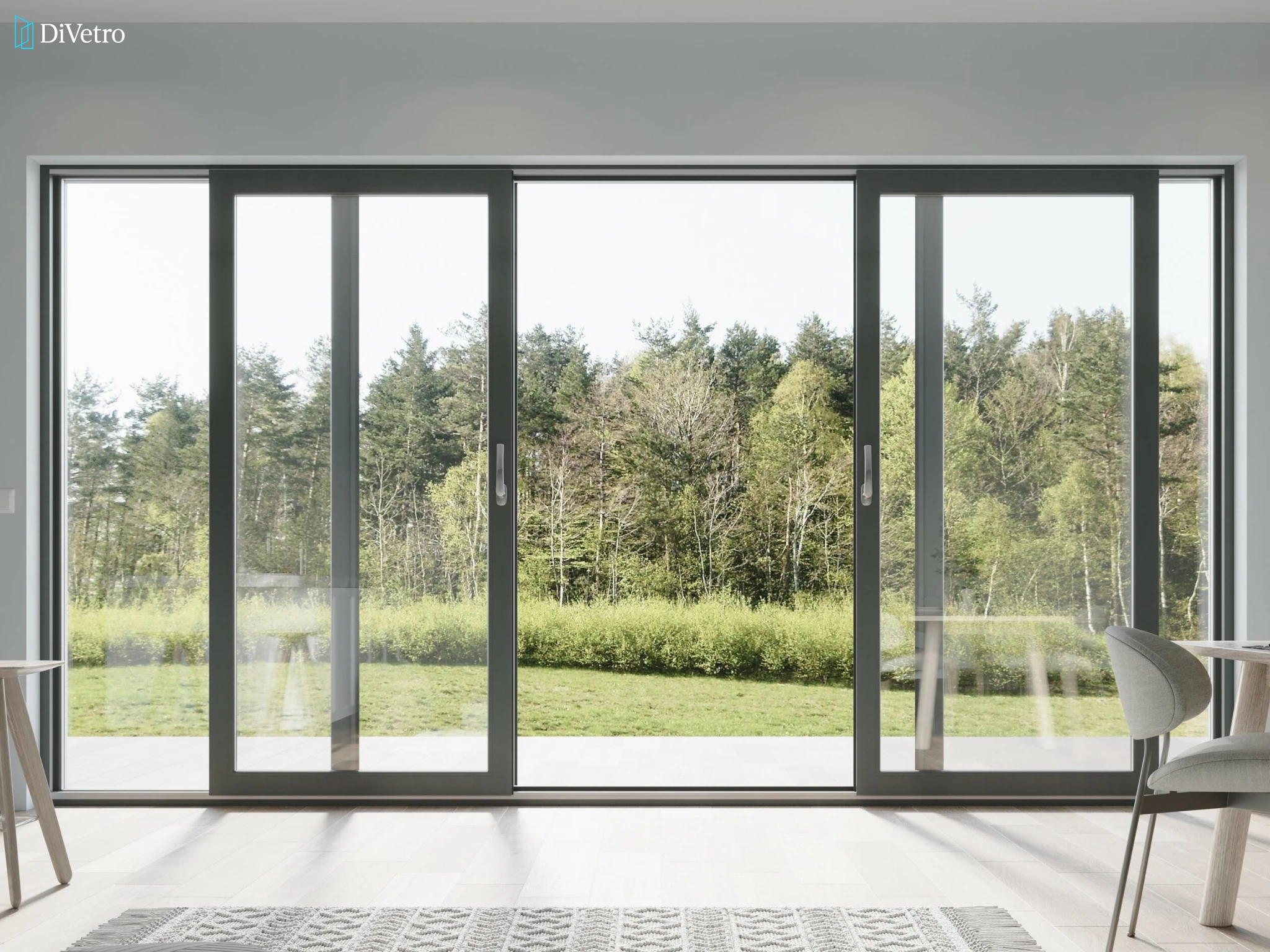 Aluminum sliding door system with soft-close mechanism installed at a private residence